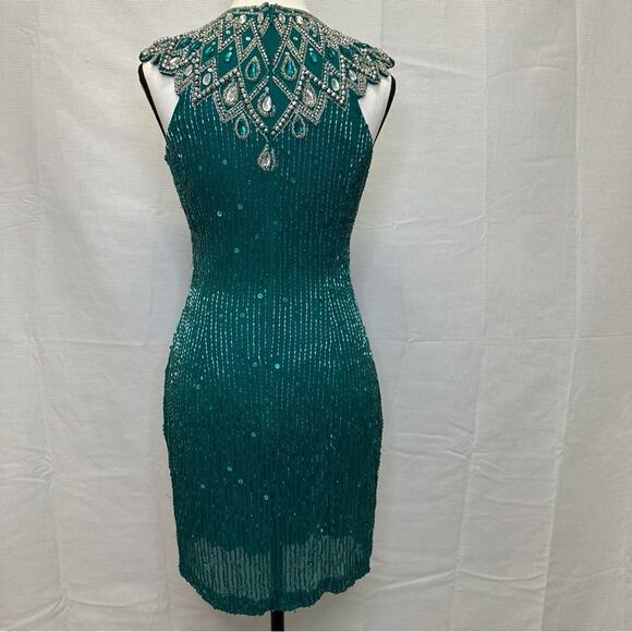 Vintage 1993 Sleeveless Green Embellished Dress | Niteline by Della Roufogali - Picture 2 of 12